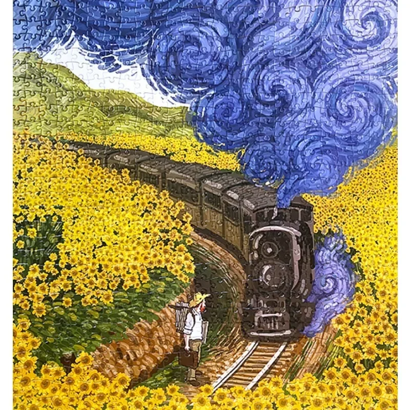 Adult Jigsaw Puzzle 1000PCS Vincent Van Gogh 70*50cm Train Sunflowers Stress Relief Entertainment Toys Paper Puzzles Christmas 2