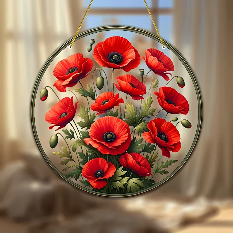 1 생기 넘치는 붉은  정원 테마 창문 및 벽 예술 정원 장식, 어머니의 날 및 주부를 위한 완벽한 선물, ?