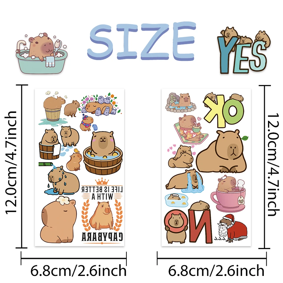 Muteitt 20 Pcs Capybara Tattoo Stickers Children Cartoon Capybara Temporary Tattoos Kids Art Animals Tattoos For Birthday Party