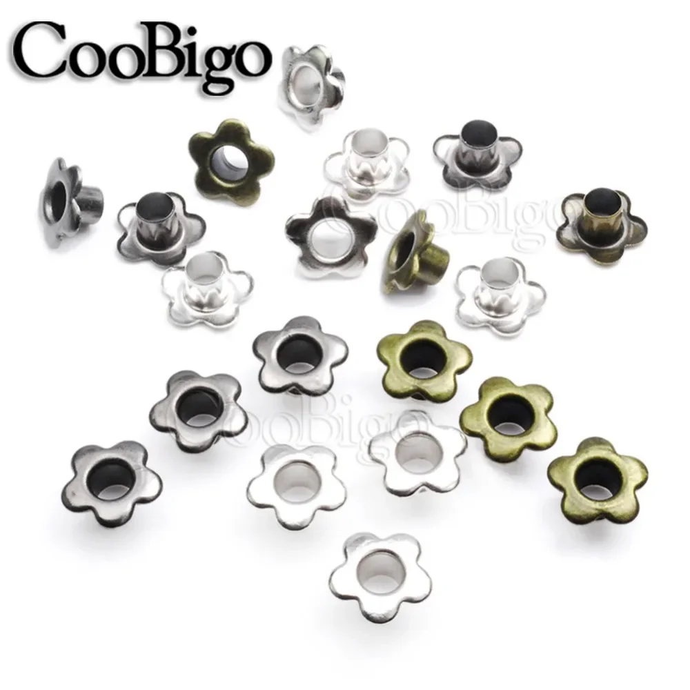 100pcs Hole 5mm Flower Metal Eyelets Leathercraft DIY Scrapbooking Shoes Boots Belt Cap Bag Tags Clothes Sewing Accessories eyelet grommet ring kit eyelet grommet ring grommet eyelet kit screw back eyelets