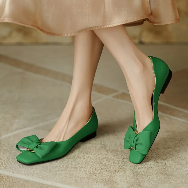 

Женские туфли на плоской подошве, однотонные удобные туфли на плоской подошве с квадратным носком и бантом-бабочкой, весна-осень 2022