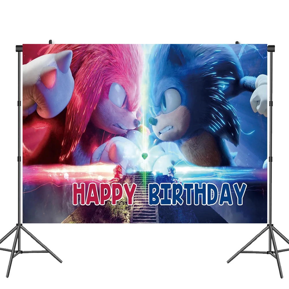 thumbnail image 1 of Fondo fotográfico personalizado con nombre y años de Sonic the Hedgehog, decoración para fiesta de cumpleaños, vinilo, tela de poliéster, pancarta de tela, 1 of 5