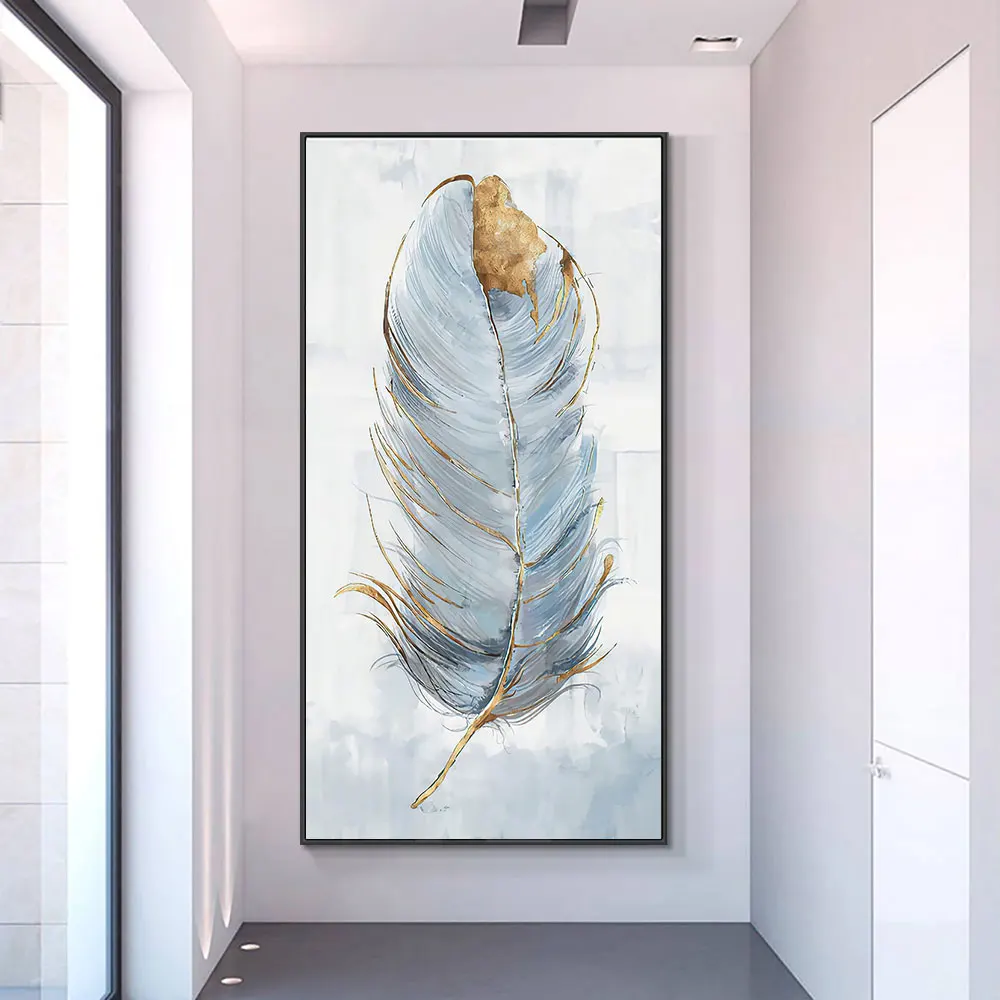 

Abstract Luxury Oil Painting White and Gold Feather Canvas Picture Hand Painted Oil Painting For Living Room Aisle Wall Decor
