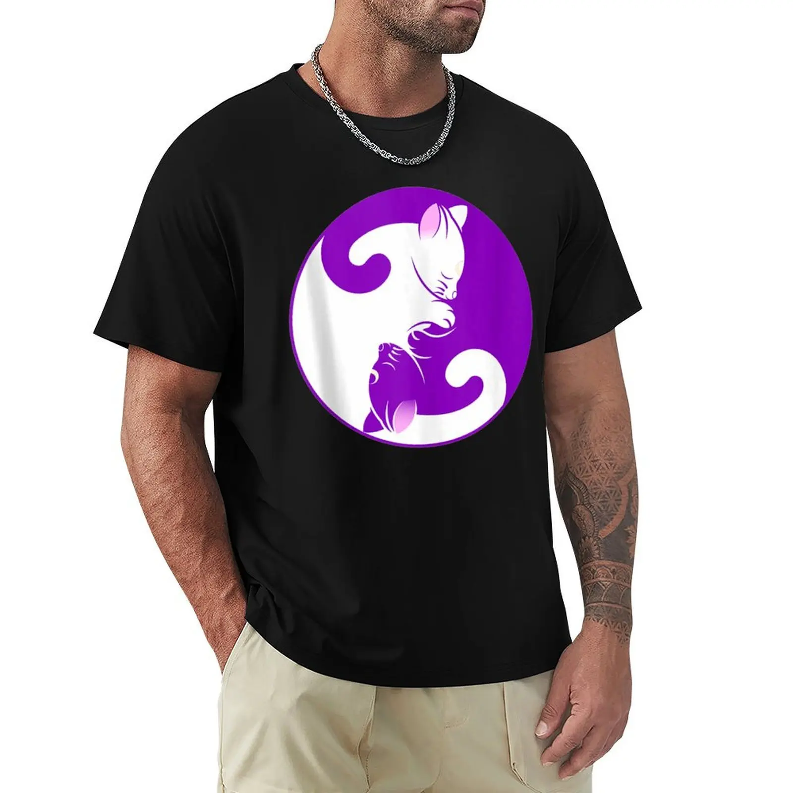 

Yin & Yang Cats Cute Meditation Cat Yoga T-shirt vintage clothes animal prinfor boys plain t shirts men