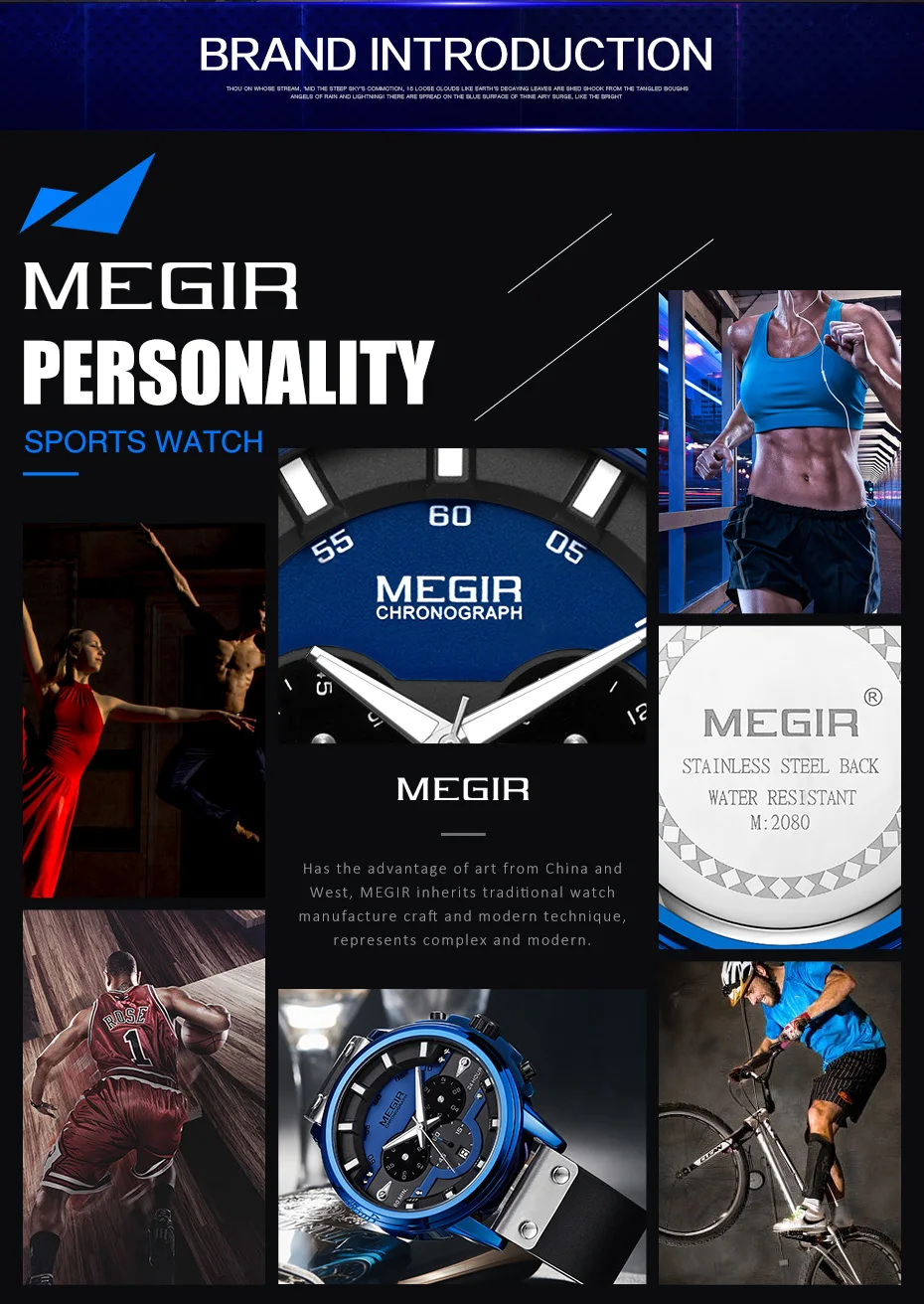 MEGIR Fashion Sport Watches For Men Top Brand Luxury Military Leather Analog Wrist Watch Quartz Male Clock Relogio Masculino