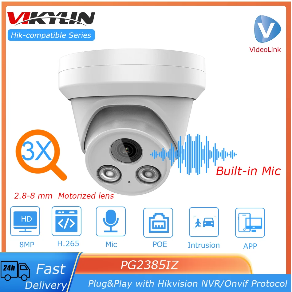Telecamera Ip 8Mp Compatibile Hikvision Zoom Ottico 3X 2.8-8Mm Poe Build In Mic Telecamera Ip Di Videosorveglianza Di Rilevamento Del Veicolo Umano
