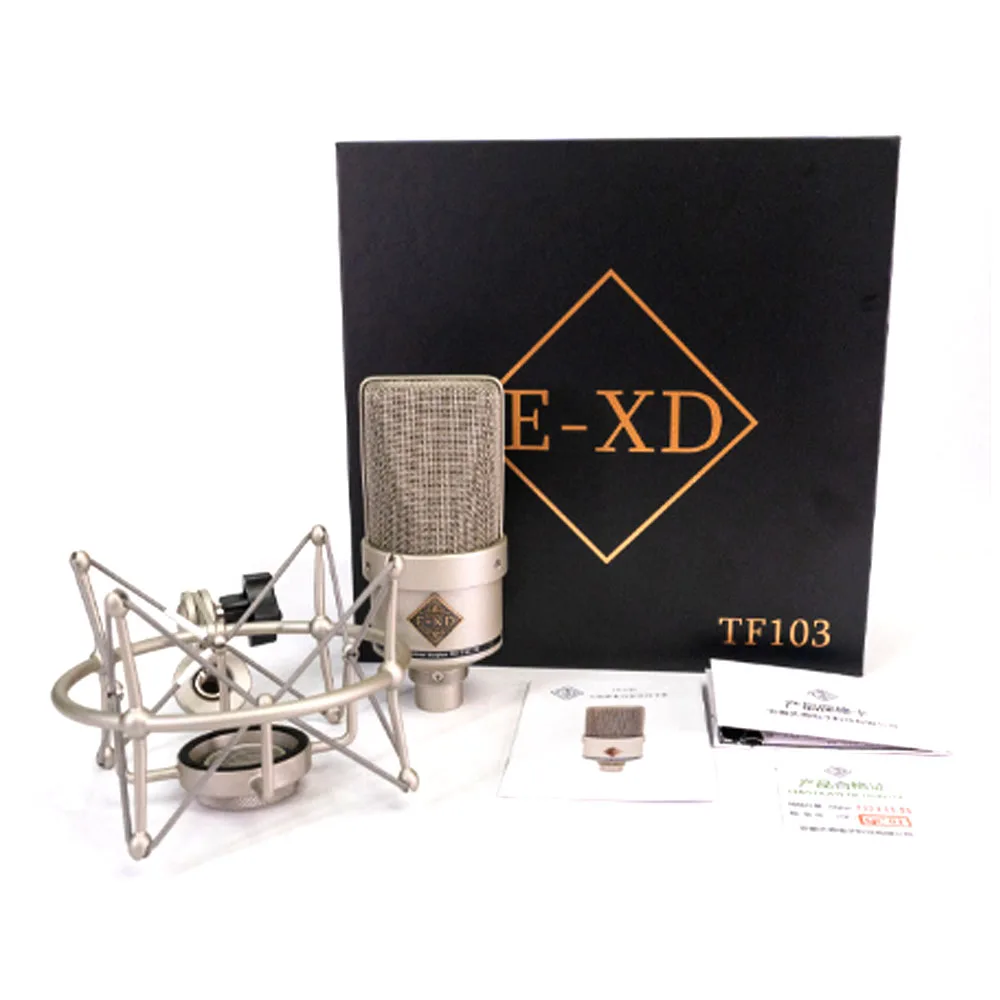 EXD-TF103 스튜디오 콘덴서 마이크 34mm 골드 다이어프램 카디오이드 48V 팬텀 파워 (팟캐스트/보컬/악기용) 저소음 고SPL