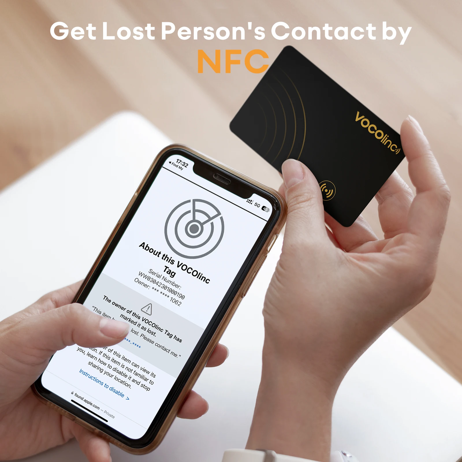 1/2Pcs VOCOlinc Smart Bluetooth Wallet Tracker Passport Tag, Use with Find My (iOS Only), Anti-lost Item Finder Keychain Locator 3