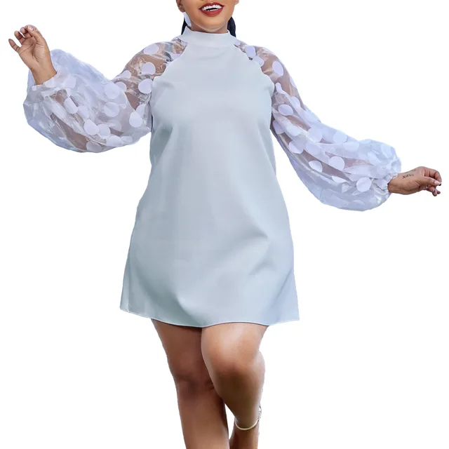 Osas A Line Mini Dress with Big Size Lantern Sleeve and Polka Dot - Image 6
