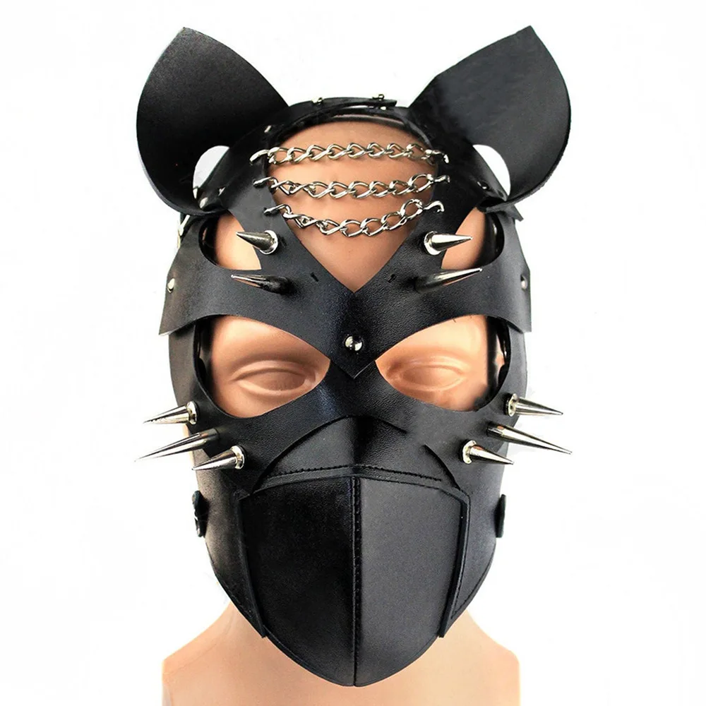 

TleMeny Sexy Spikes Rivets Mask Women Men BDSM Leather Fetish Adult Erotic Sex Mask Halloween NightClub Party Face Masks Female