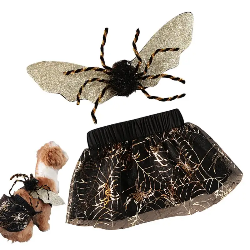 Pet Cosplay Costume Halloween Horror Spider Costume Lightweight Gothic Dog Apparel Funny Pet with Wings for Cats Small