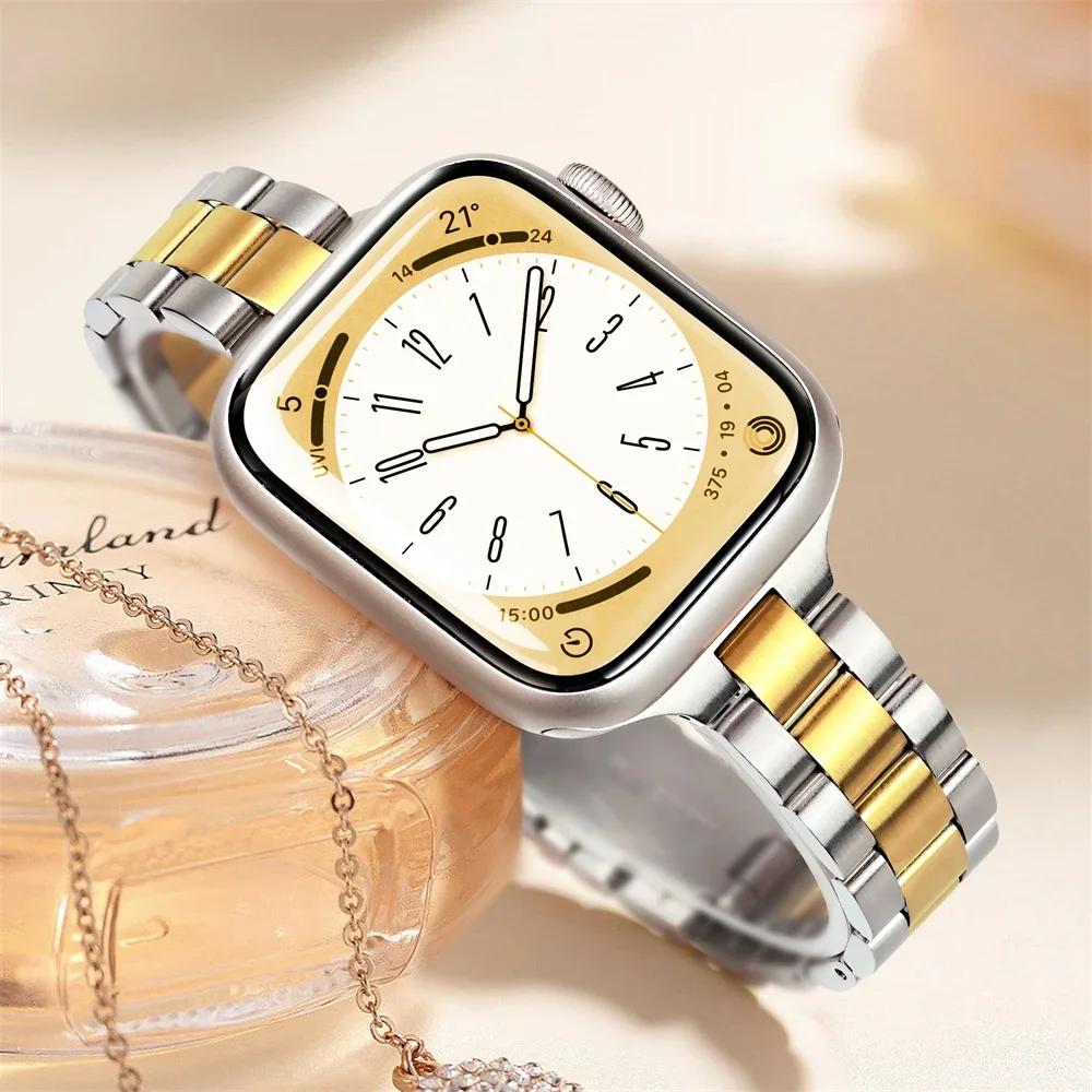 Bänder für Apple Watch Armband 10 46 mm 44 mm 45 mm 40 mm 42–41 mm Schlankes Edelstahlarmband Ultra 49 mm iWatch Serie 9 8 7 6 SE 5 4 – Detail 5