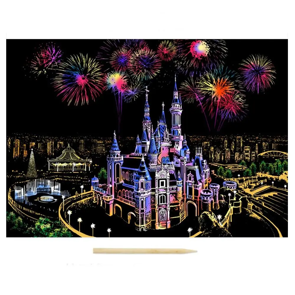 by Scratch Scratch Painting Kit Engraving Painting Landscape Scratchboard Scratch Paint Castles Flame with Tools Art Paper