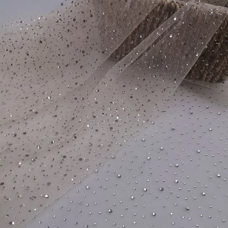 Shiny Glitter Rhinestone Mesh Fabric, Sparkly Tulle Fabric, Netting Material, Perfect for DIY Wedding Dress and Craft