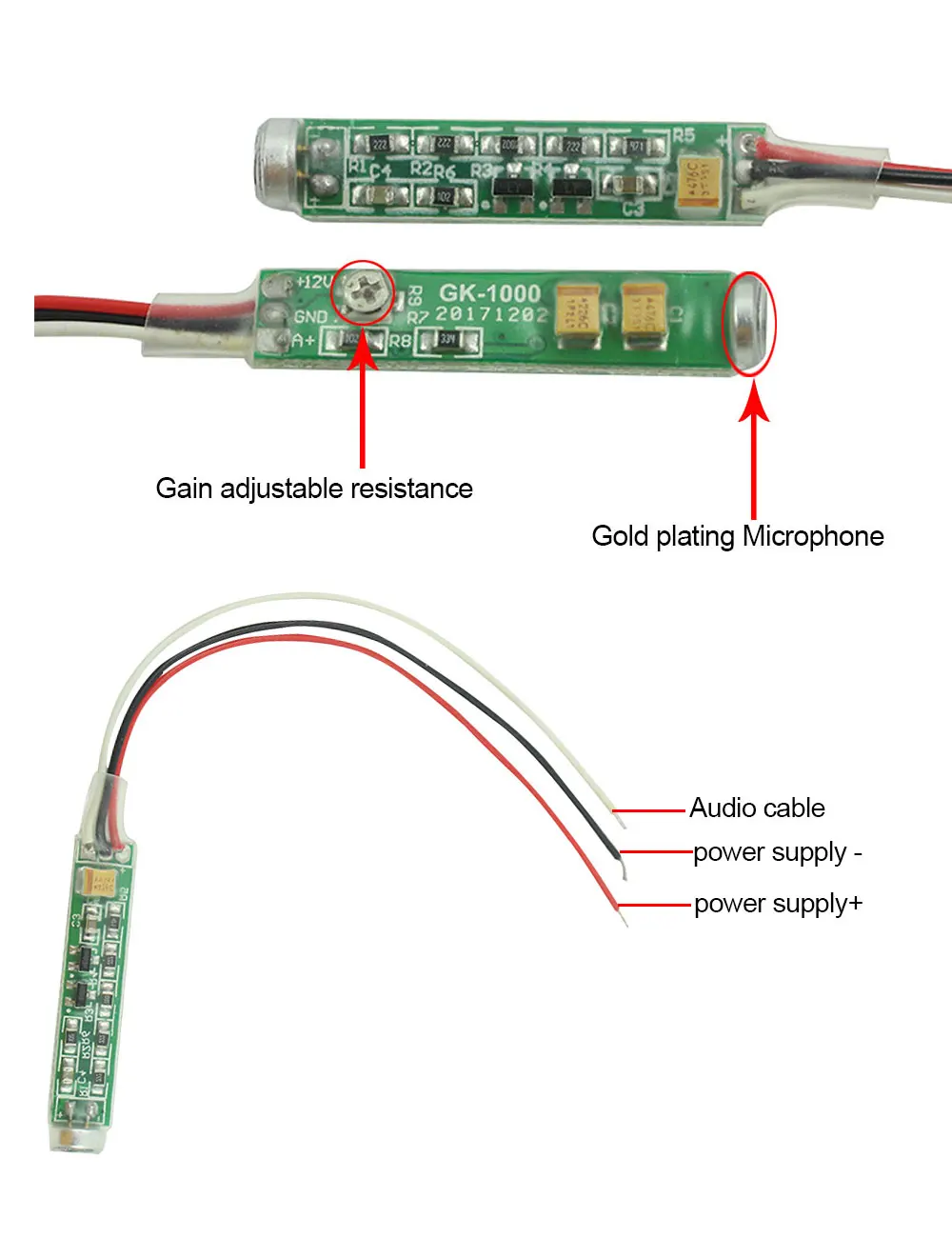 Output volume adjustable special MIC microphone module audio pickup adapter module HIFI microphone DC 6-12V for CCTV IP camera microphone sound monitor