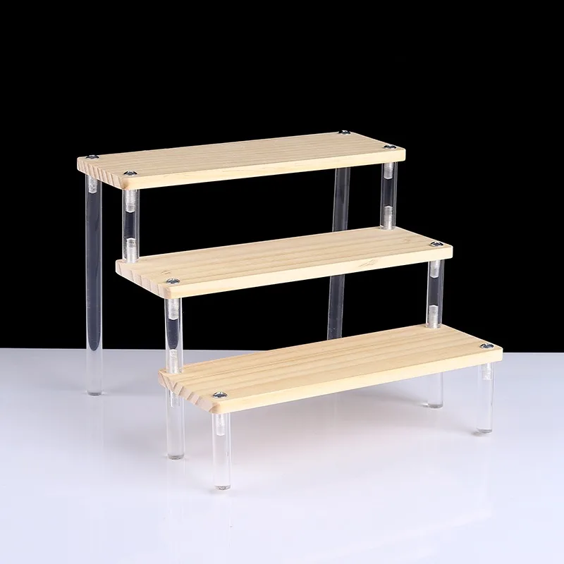 Wood Acrylic Shelf Display Stand Hand-made Figure Doll Décor Animation Car Model Perfume Blind Box Shelves Organizers Storage 2