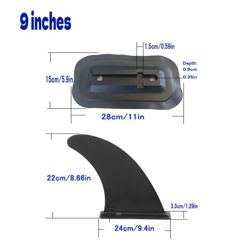 Pinna singola da surf da 9 pollici con base di montaggio, pinna staccabile per Stand Up Paddle Board, pinna di ricambio stabile per SUP Board - immagine 2