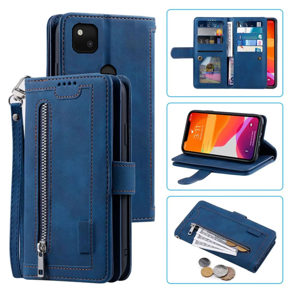 9 Cards Wallet Case For Google Pixel 4A 4G Case Card Slot Zipper Flip Folio With Wrist Strap Carnival Google Pixel 4A 4G Cover