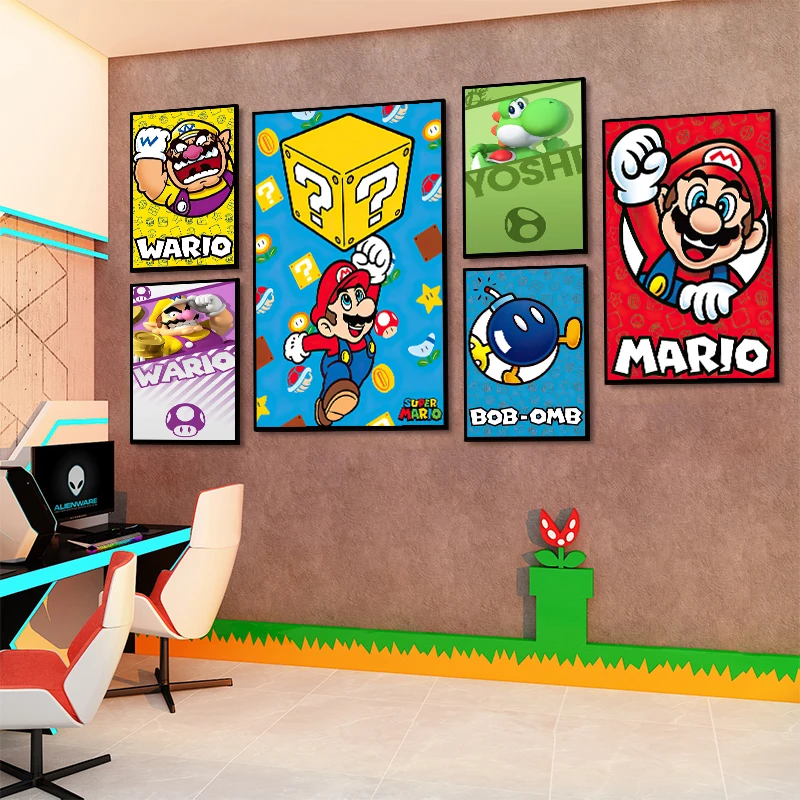 

Плакат в стиле Super Mario Bros, аниме, Луиджи Йоши, комната, настенная Картина на холсте, плакаты, мультфильм, фоновое украшение, искусство, Настенная картина, подарок
