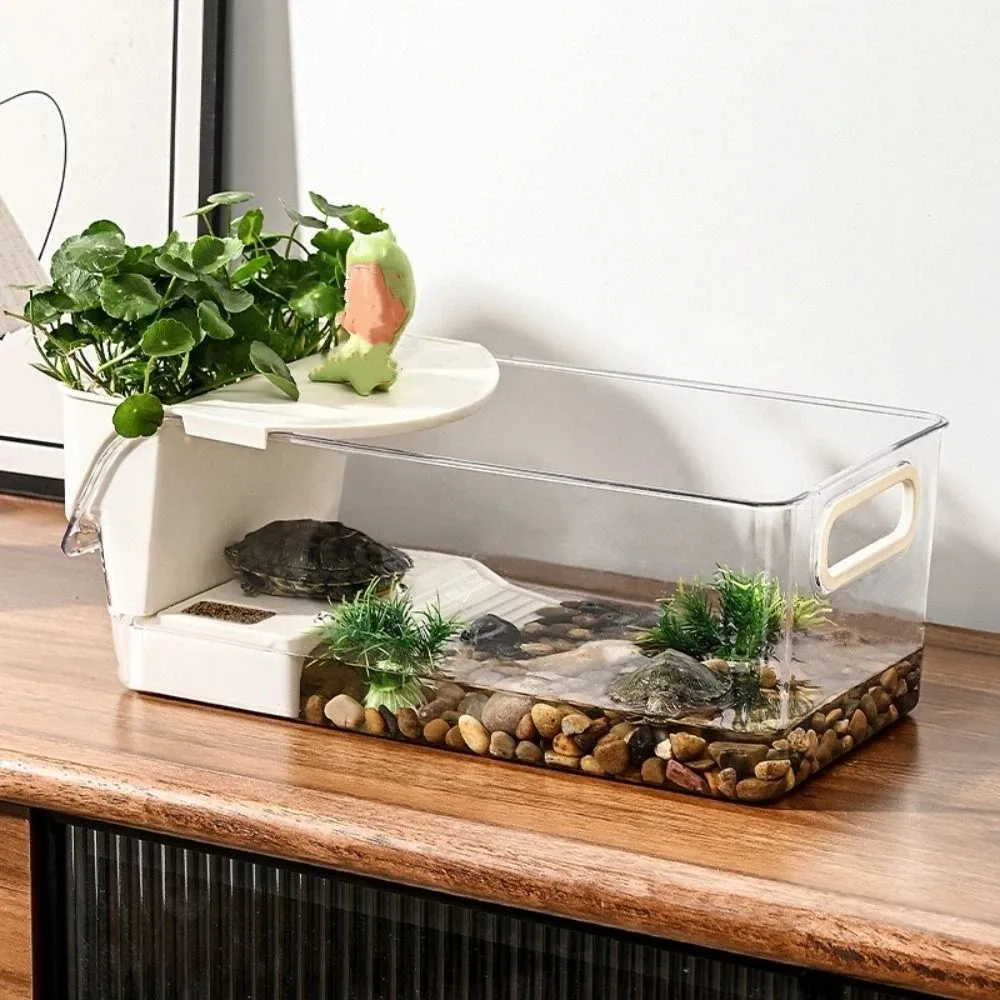 Transparent Turtle Tank Dry Wet Separation Basking Area Reptile Terrarium Plastic with Climbing Spot Turtle Breeding Box