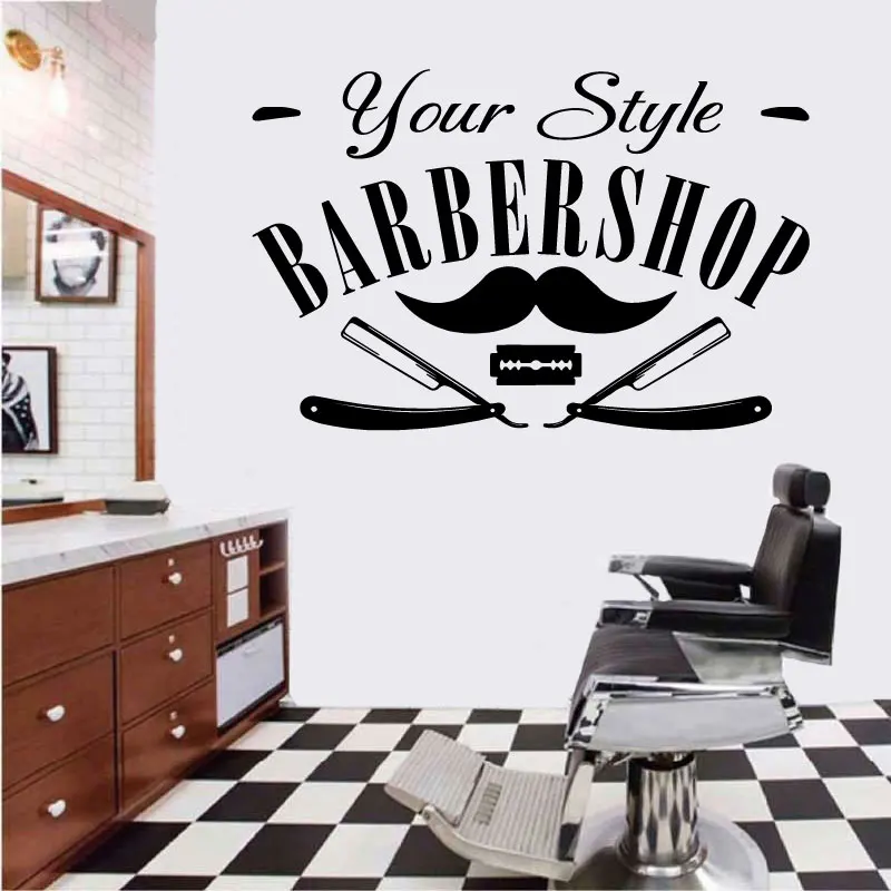 

Customizable Barber Shop Name Vinyl Sticker Barber Shop Salon Salon Shopfront Decorative Window Sticker Wall Sticker MF52