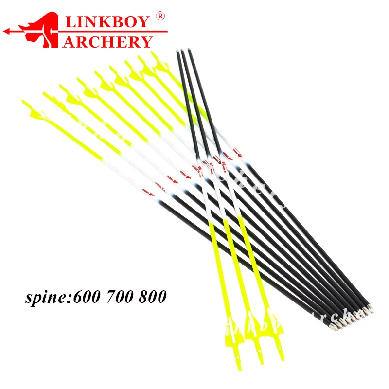 

Стрелы Spine 600 700 800 900 ID 4,2 мм из 100% чистого карбона, 12 шт., 30 дюймов, 1,75 дюйма, 55 г, Рекурсивный лук для охоты