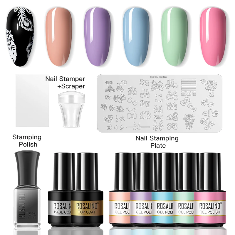 Rosalind Stamping Gel Nail Polish Set With Tools Uv Soak Off Semi