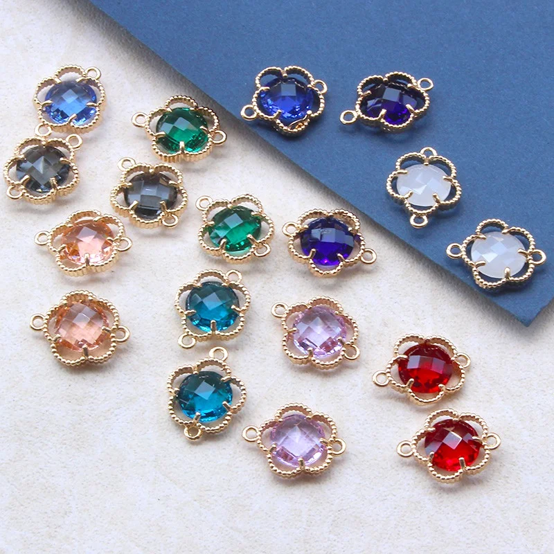 5pcs 10x8mm Flower Shape Faceted Crystal Glass Brass Metal Loose Connectors Pendants Beads For Jewelry Making DIY Earring