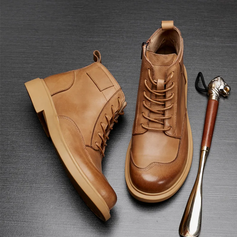 

Мотоциклетные ботинки, мужские ботильоны, мужские высококачественные ботинки из натуральной кожи, Мужская Универсальная Ретро обувь из воловьей кожи на осень и зиму