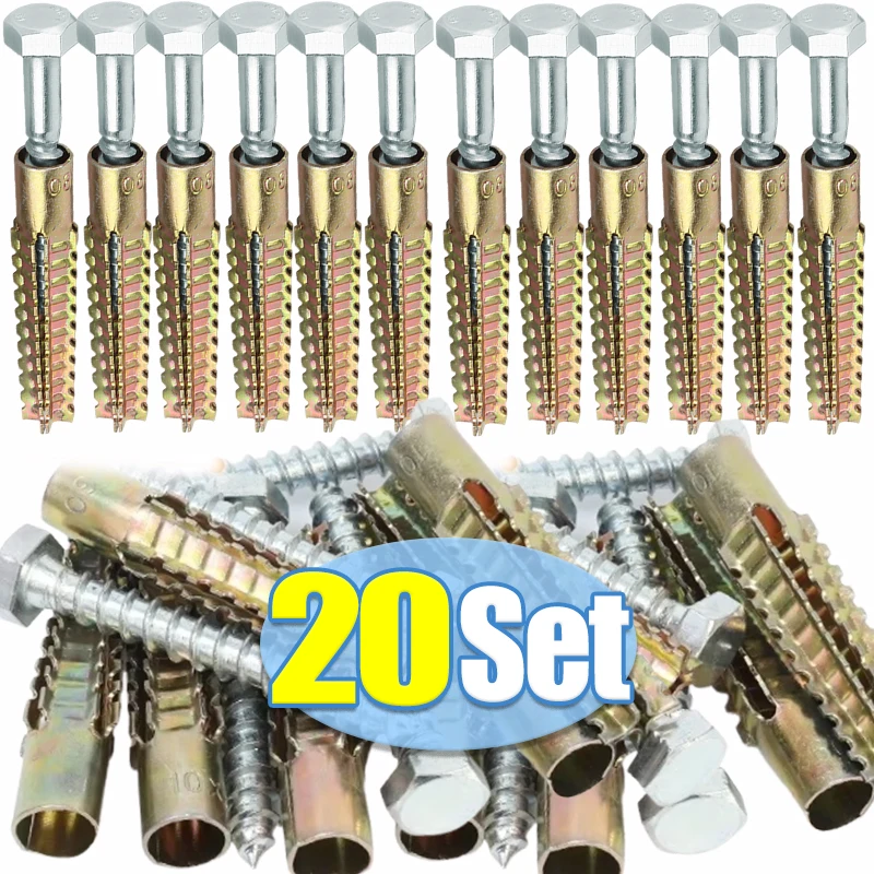 20/2Set Metal Serrated Expansion Tube Self Tapping Screws Pipe Drilling Plug Fastener Bolt Wall Anchor Self Tapping Screw Anchor