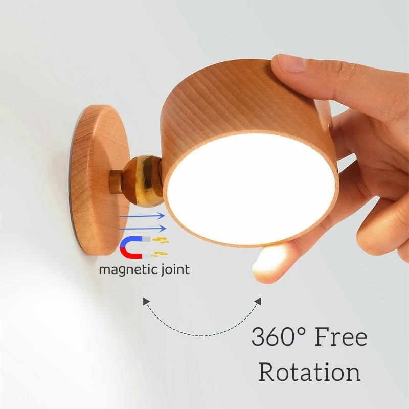 

Nordic Dimmable Wooden LED Wall Light 4W Touch Switch USB Charge Rotatable Sconces Bedroom Bedside Study Aisle Night Wall Lights