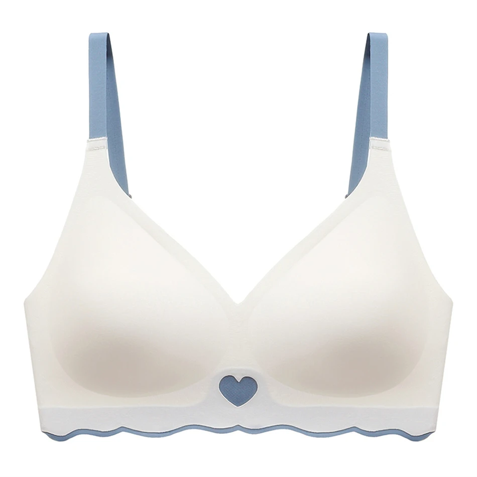 Breathable and Lightweight Seamless Bra Scallop Teenager Trim Heart Wireless Candy Color Training Bra Comfort Push Up Bralette 2