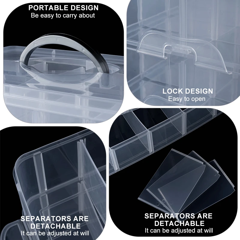 Stackable Organizer Box with Dividers 3-Tier Craft Storage Container for Art Supplies, Beads, Washi Tapes, Jewelry Accessories