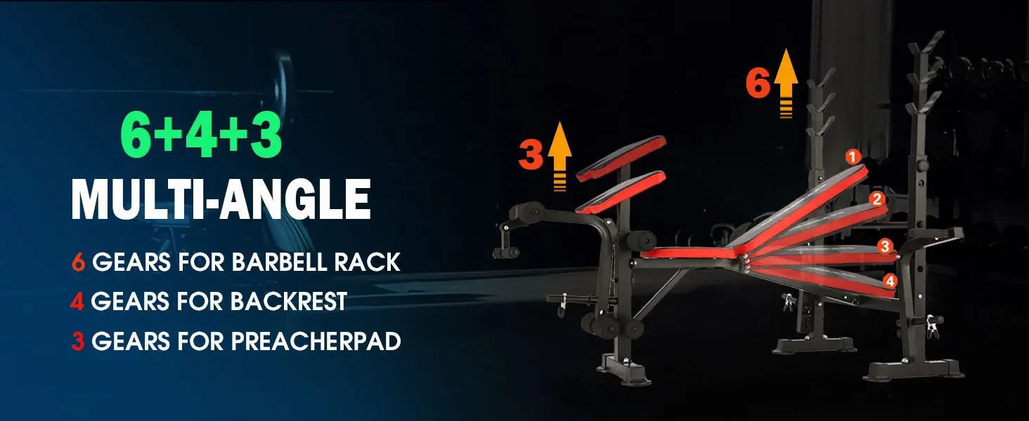 Description Picture 4 of itemAQOPPSDECOR 600lbs 6 in 1 Weight Set Squat Adjustable Workout Bench with Leg Developer Preacher Curl Rack Fitnes