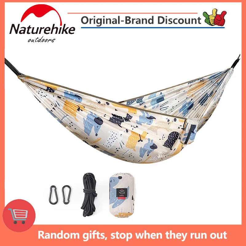 

Naturehike Outdoor Family Camping Parent-child Pet Printing Hammock Anti-rollover Load-bearing 200KG Widening 240T Swing Hammock