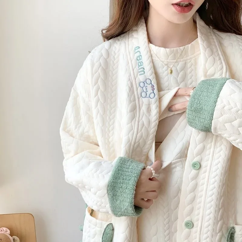 2024 New Three-piece Suit Air Cotton Autumn Winter Can Adjust Pregnant Women Pajamas Long-sleeved Breathable Nursing Clothes