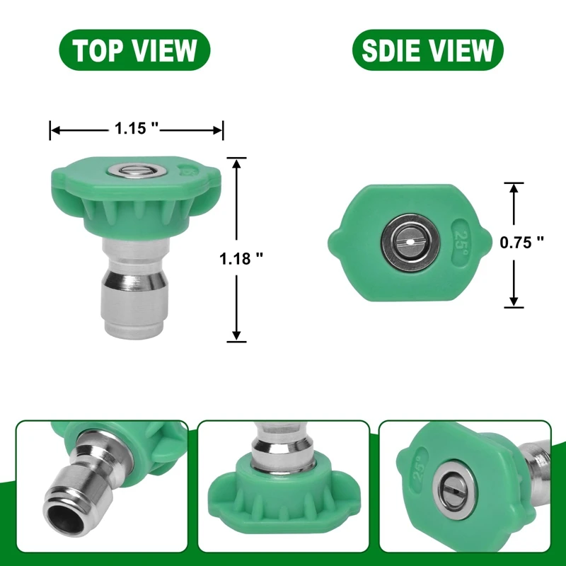 Pressure Washer Sprayer Nozzle Tip 1/4" Quick Connect,Green 25 Degree Nozzle Pressure Washer Accessories 4000 Psi 5 Pack 4