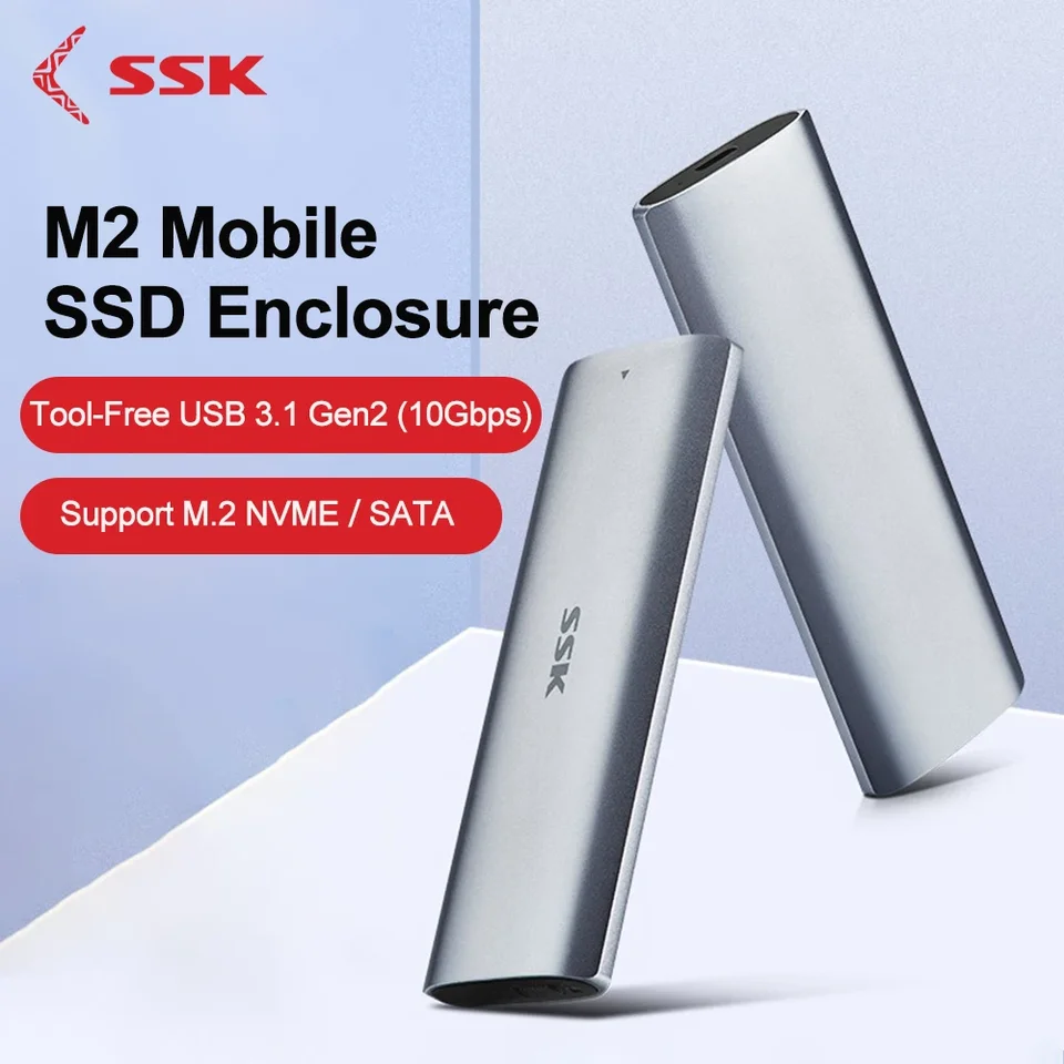 SSK Aluminum NVME SATA SSD Enclosure Adapter RTL9210B Chips