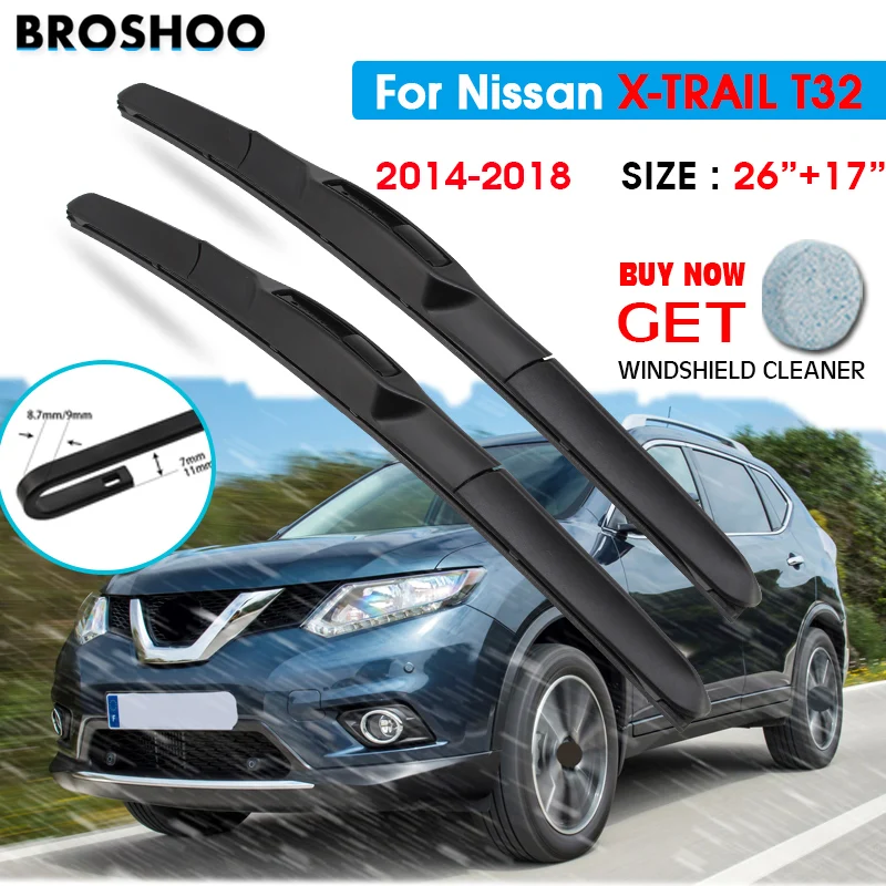 

Car Wiper Blade For Nissan X-TRAIL T32 26"+17" 2014-2018 Windscreen Windshield Wipers Blades Window Wash Fit U Hook Arms