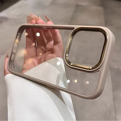 Luxury Transparent Soft Silicone Frame Armor Phone Case - Air Clear Shockproof Hard Acrylic Cover - iPhone 16 Pro Max (Khaki)