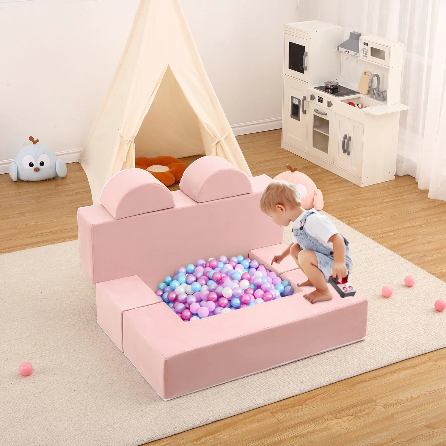 Modulares Kindersofa aus Schaumstoff mit abnehmbaren Kissen, wandelbares weiches Sofa zum Lesen und Spielen – Detail 13