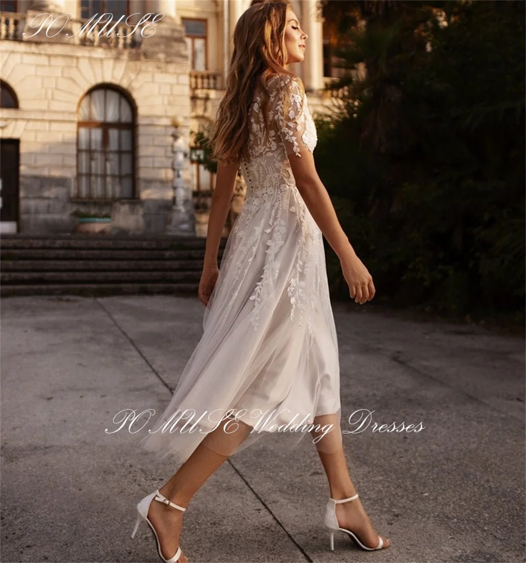 Beach Midi Wedding Dresses A-Line Country Wedding Bride Gown for Women wedding dresses