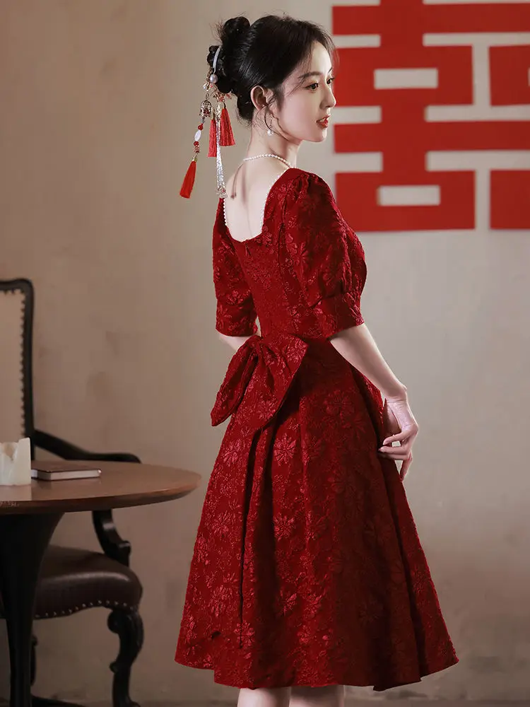 

Harajpee Red Wedding Toast Dresses Bride Girl 2024 New Style Slim Evening Dress Women Elegant Temperament Romantic Vestido