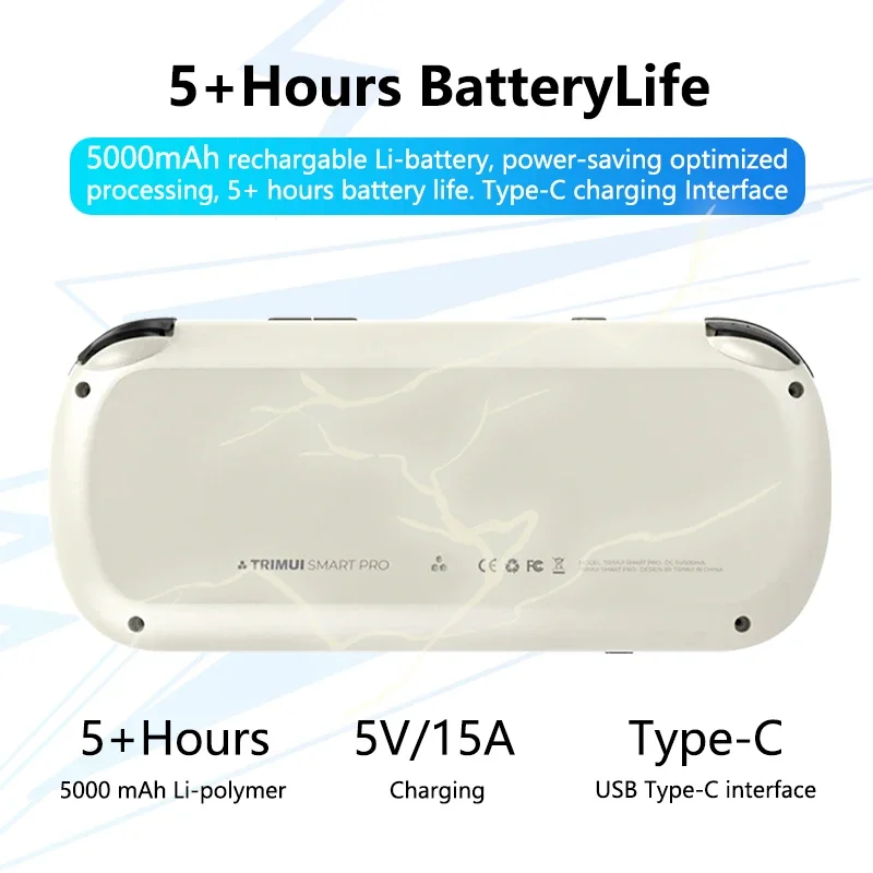 Trimui Smart Pro Console Portatile – Schermo IPS 4.96'', 20+ Emulatori, Linux, Batteria 5000mAh, Bianco