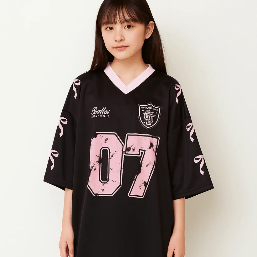 V-neck Sports Tennis T-shirts Teenagers Adolescent Number Print Female Crop Tops American Style Loose Bow Letter Shirt