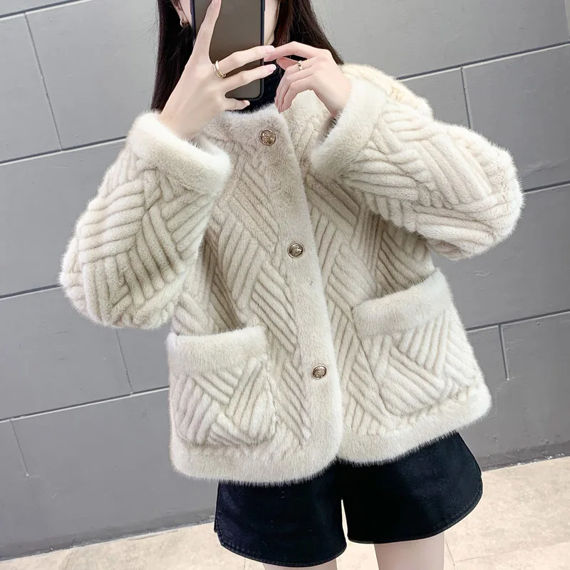 

2023 Women's Clothing Imitation Mink Fur Casual Round Neck Faux Fur Coat Winter New 0911