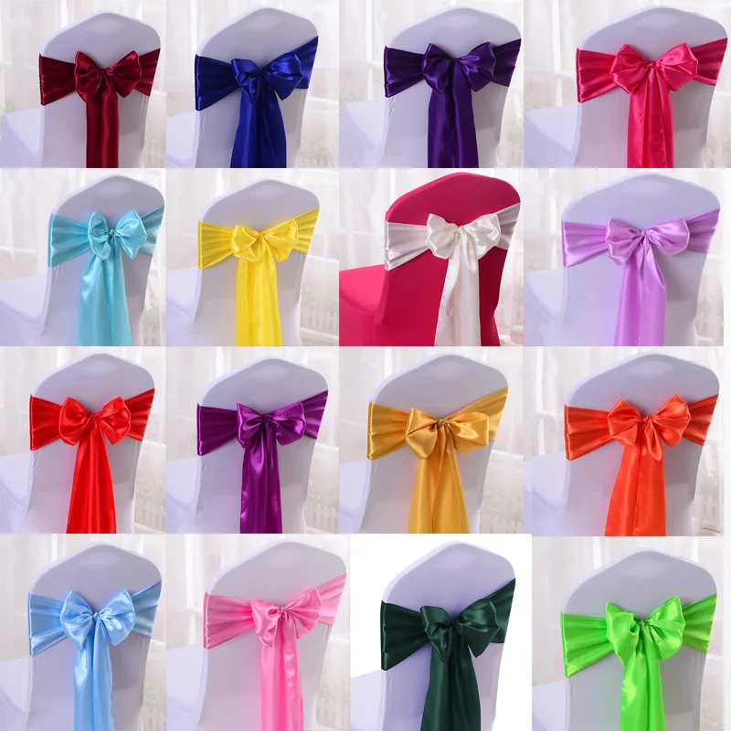 Satin Chair Sashes 10pcs/50pcs Wedding Chair Knots Ribbon Butterfly Tie For Party Event Hotel Banquet Home Decoration