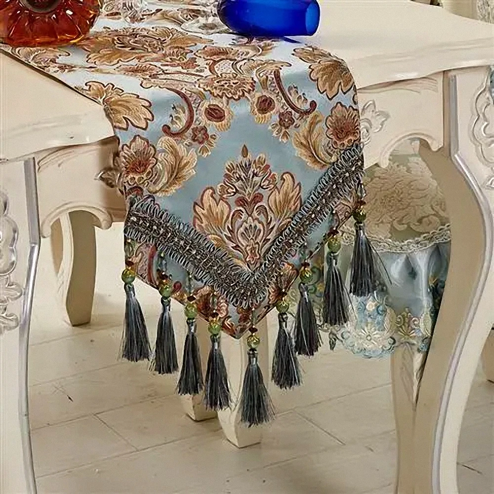 

European Pastoral Embroidery Table Runner Luxury Vintage Fringe Pendant Tablecloth Table Cover Dining Table Decorative Art Cloth