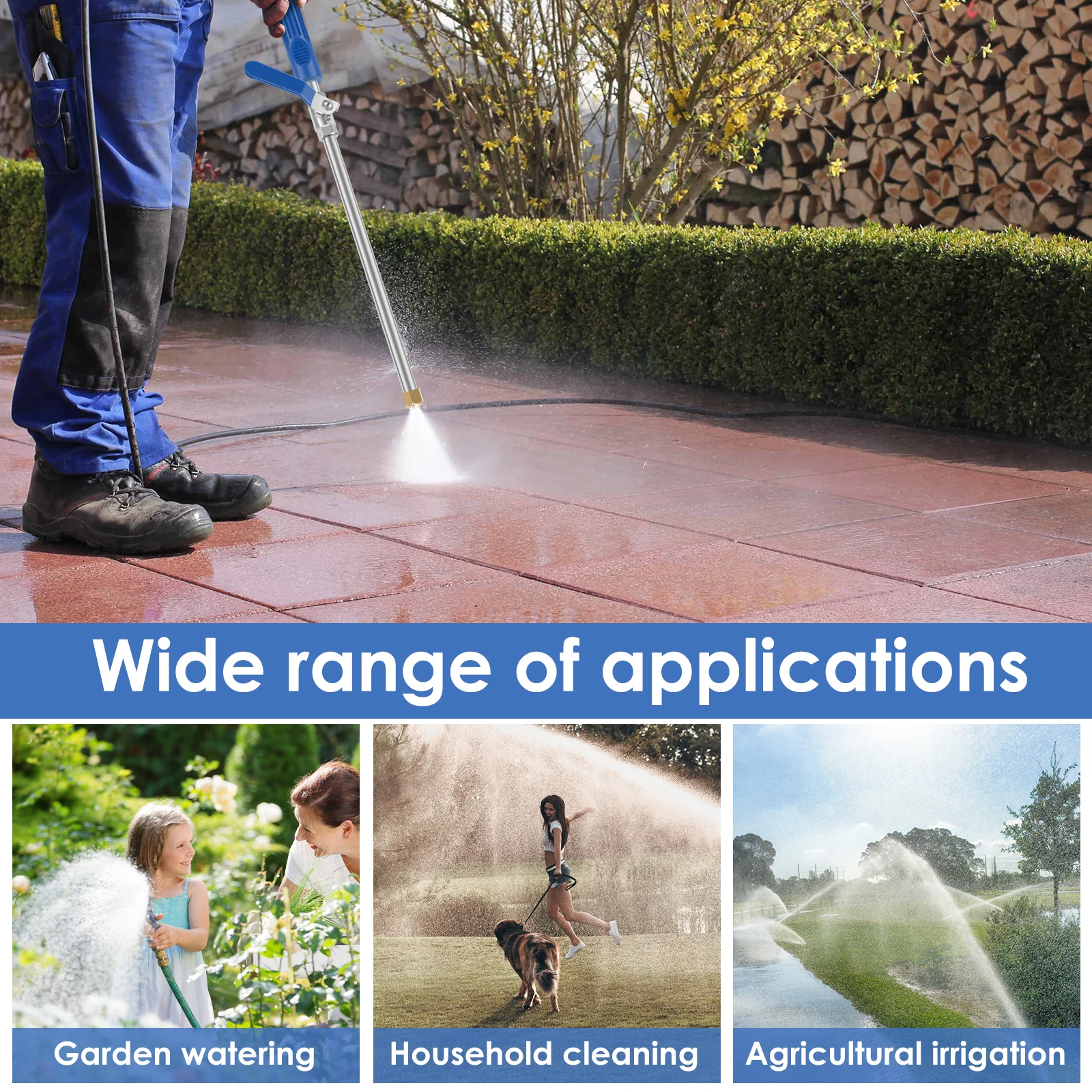 Hydroelectric Jet Washer Lightweight High Pressure Washer Wand with 2 Nozzle Leakproof Garden Hose Cleaning Sprayer Jet