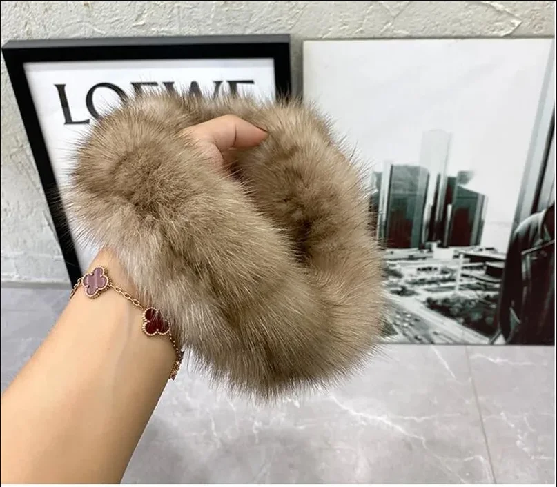 Echtes Zobel-Fell Stirnband Flauschiger Nackenwärmer Herbst Winter Damen Kragen Gemütliches Accessoire für Frauen – Detail 11